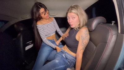 Sexy lesbians in a car